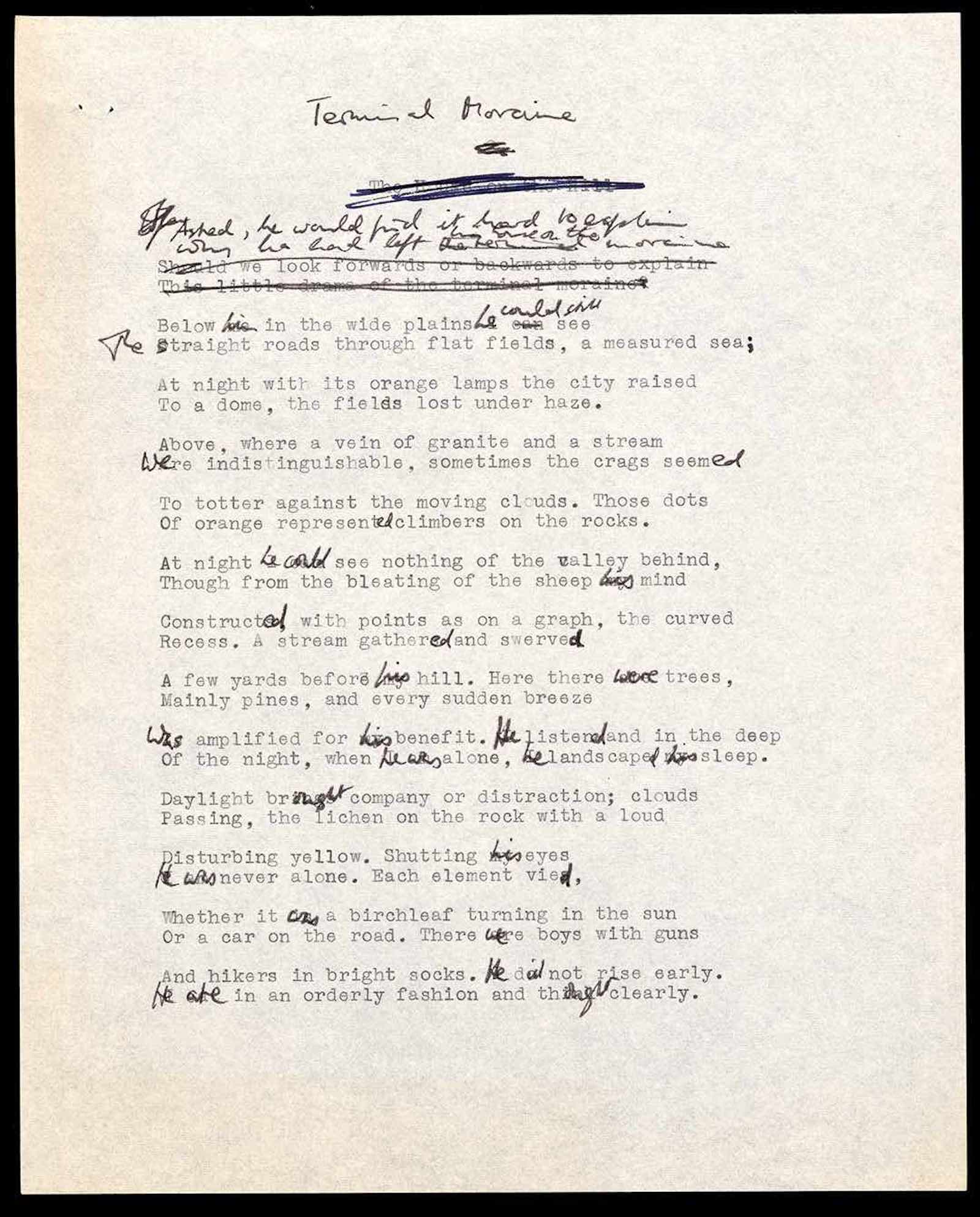 James Fenton’s corrected typescript of Terminal Moraine, ca. 1967