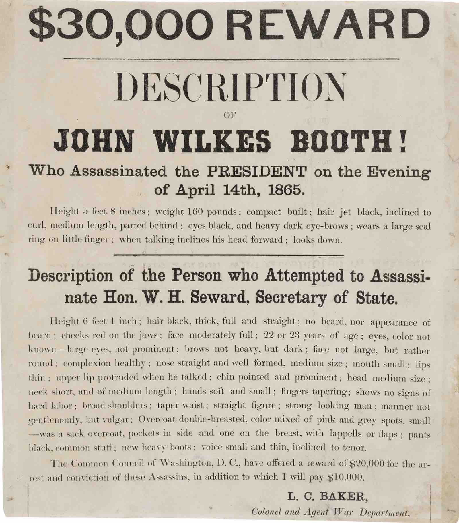 Abraham Lincoln Assassination Reward Poster