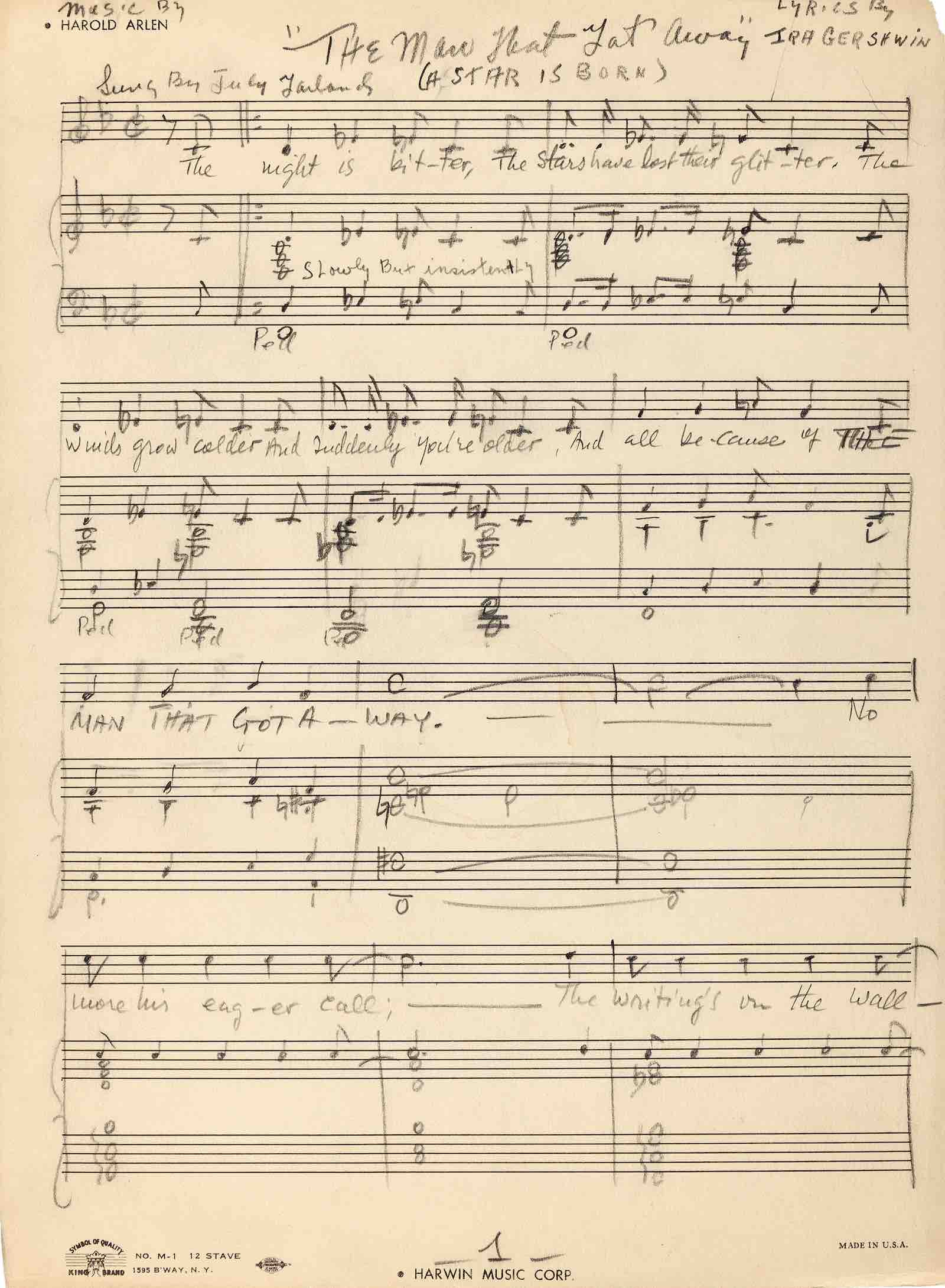 Harold Arlen's handwritten manuscript for A Star is Born,