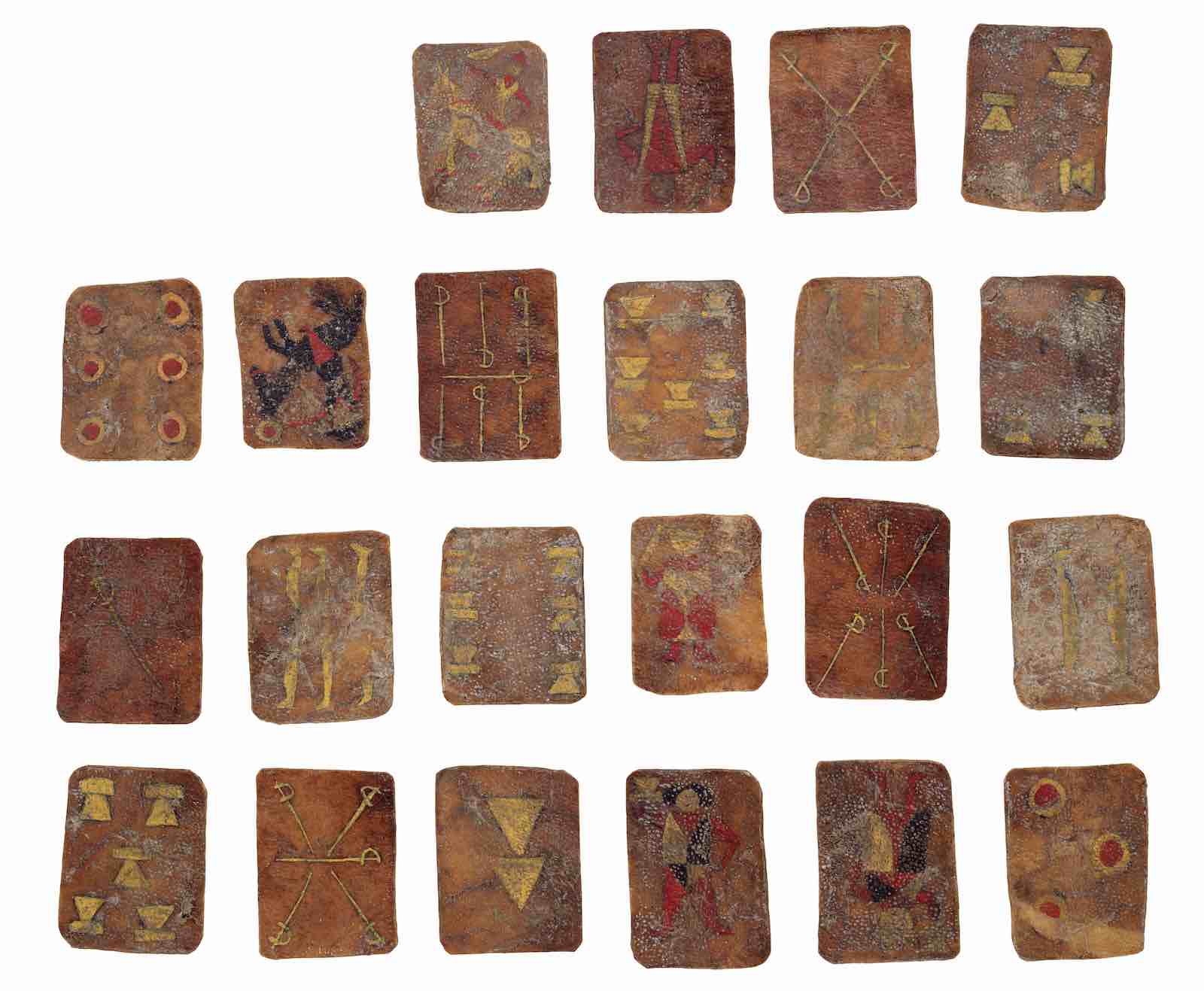 Apache playing cards, on leather, nineteenth century