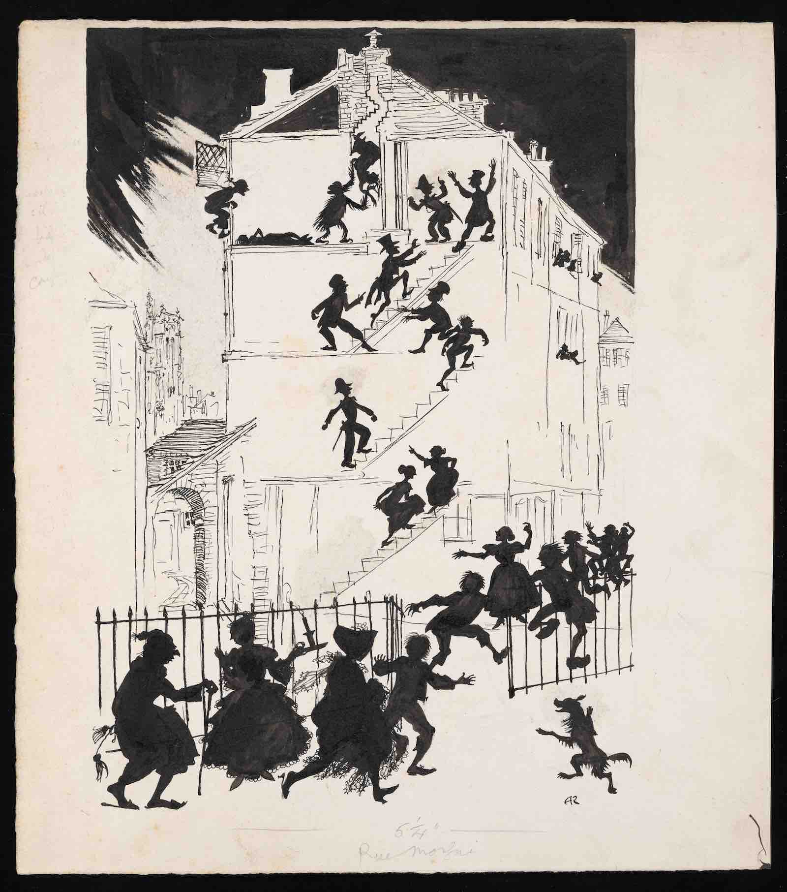 Arthur Rackham, Annotated design for Tales of Mystery and Imagination title page, 1935. Ink and pencil on paper.