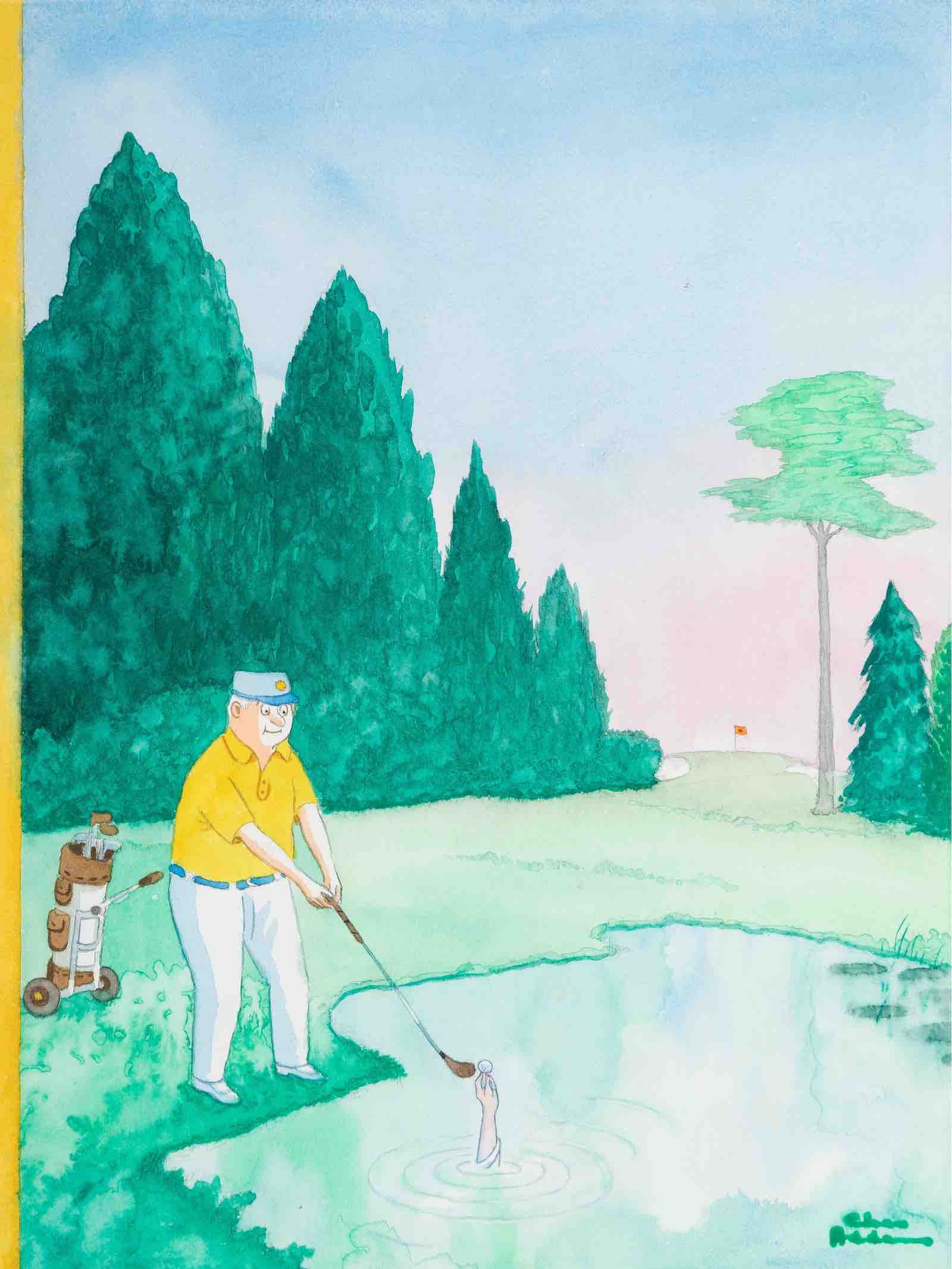 Charles Addams' watercolor Golfer