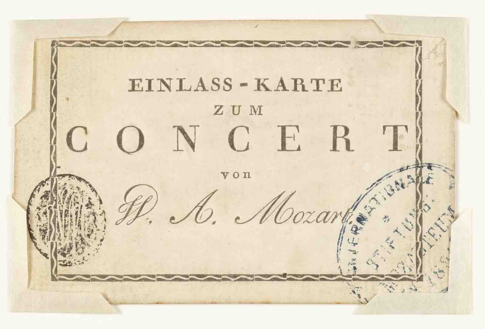 Admission ticket to a concert by Wolfgang Amadeus Mozart, Vienna, after 1782