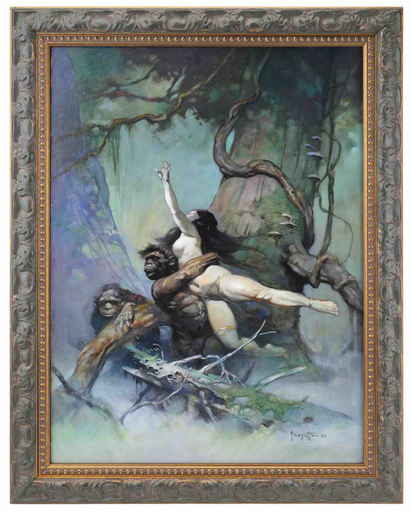 Framed handpainted Frank Frazetta Captive Princess 1973 paperback cover artwork