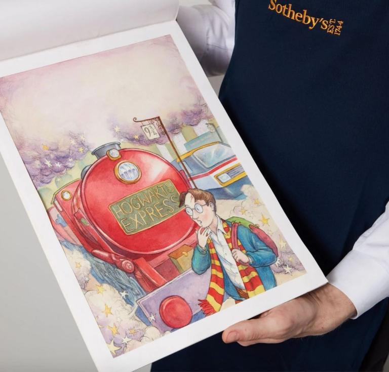 The original watercolor illustration for the cover of Harry Potter and the Philosopher’s Stone