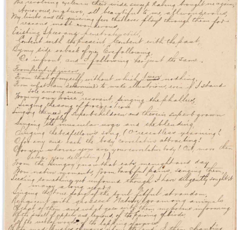 Walt Whitman's draft of poems from 'Leaves of Grass'